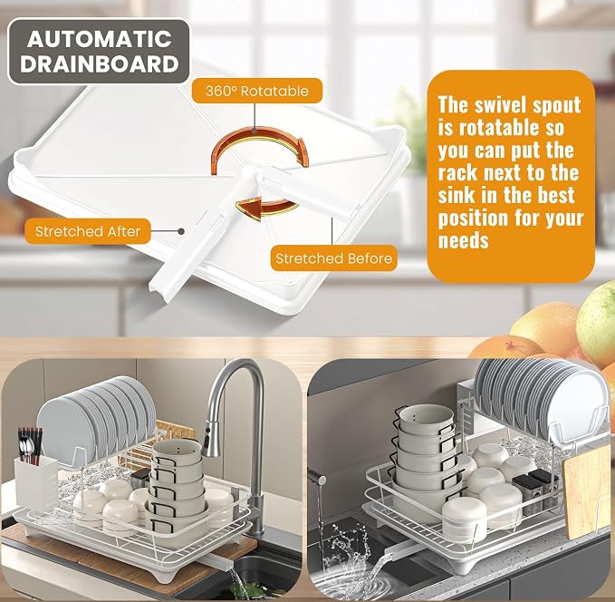 Dish Drying Rack, 2-Tier Rustproof Steel Kitchen Organizer - Image 6