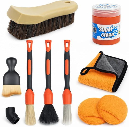 9PCS Car Detailing Brush, Horse Hair and Boar Bristle Brush Set by TOWBRUS
