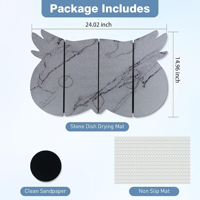 Large Stone Dish Drying Mat for Kitchen Counter, Owl Shape Design Drying Pads - Image 2