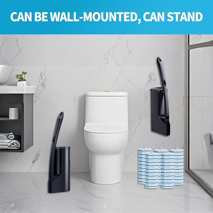 Disposable Toilet Brush with 50 Wand Cleaner Refills Pads，Wall Mounted Toilet - Image 2