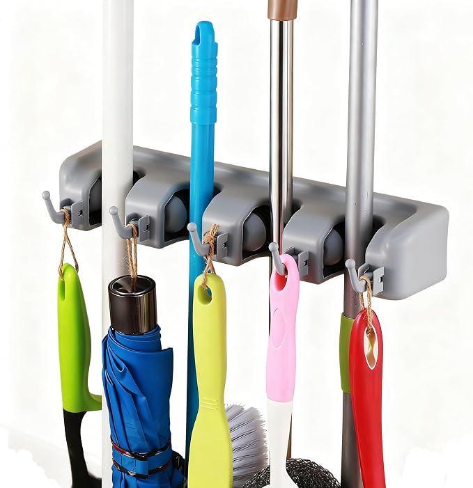 TOGU 2 Pack Mop and Broom Holder Wall Mounted 4 Position Storage Rack by TOGU