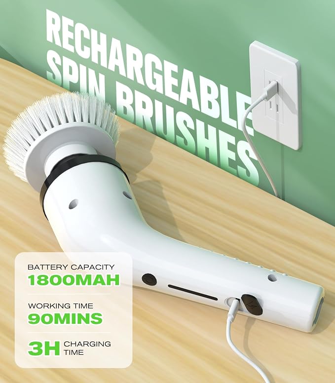 Electric Spin Scrubber for Cleaning, Cordless Waterproof Bathroom Shower Brushes - Image 7