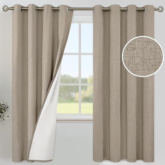 YoungsTex Taupe Linen 100% Blackout Curtains 72 Inches Long by YoungsTex