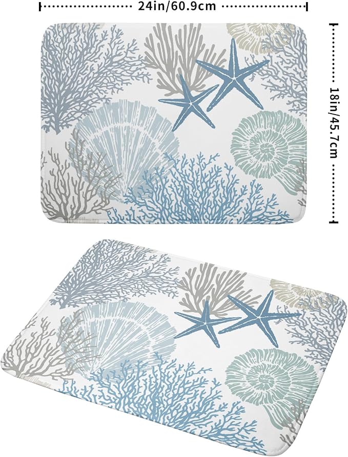 Nautical Dish Drying Mat for Kitchen Counter Coastal Seashell Starfish Summer - Image 2