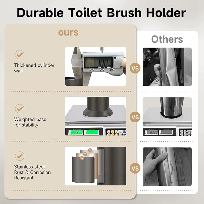 Pewter Toilet Brush and Holder，Extra Long Handled Toilet Brush - Image 4