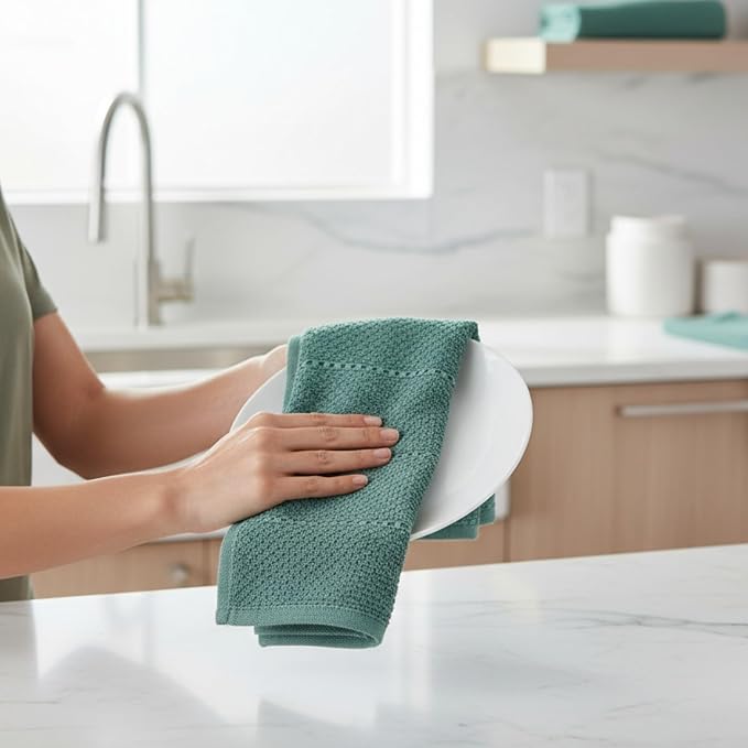 Serafina Home Dark Emerald Green Kitchen Hand Dish Towels: Oversized 28" x 18" - Image 2