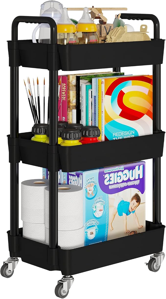 Laiensia 3-Tier Kitchen Storage Cart, Mobile Shelving Unit Cart - Image 7