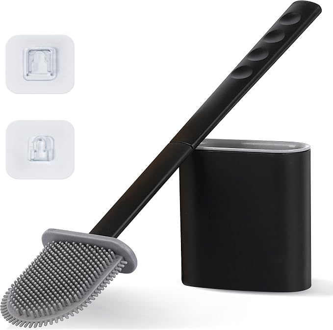 Modern Minimalist Silicone BlackToilet Brush and Holder Set – Pack of 1 Wall by WeArtLeaves