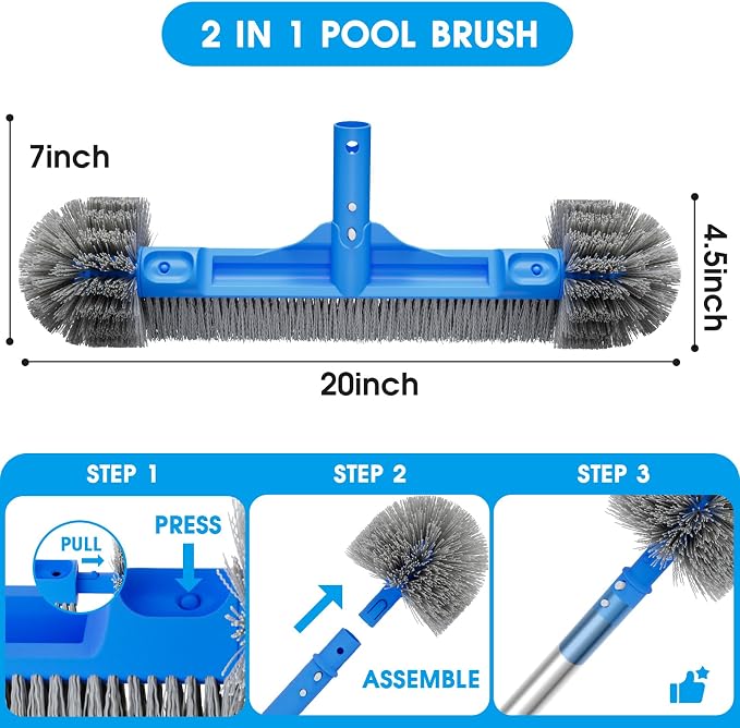 Pool Brush Set - 20’’ 2-in-1 Detachable Round Brush - Image 2