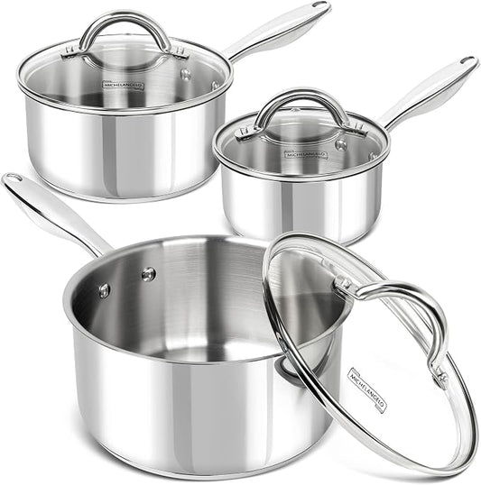 MICHELANGELO Saucepan Set 6pc, 18/10 Stainless Steel Sauce Pan by Michelangelo