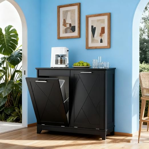 Double Tilt Out Trash Can Cabinet, 10 * 2 Gallon Garbage Trash Bin - Image 3