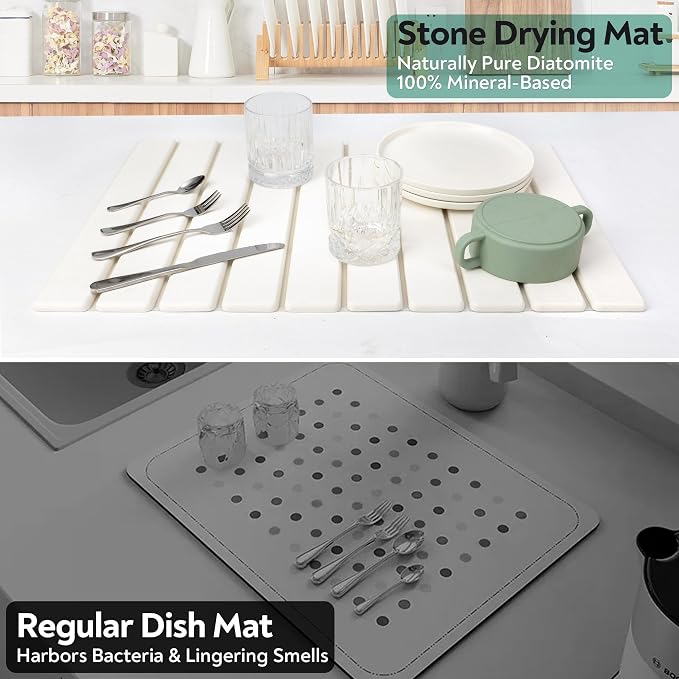 Large Stone Drying Mat for Kitchen Counter, 24x16 Foldable Self Stone Dish - Image 5