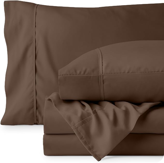 Bare Home Twin Sheet Set - 1800 Ultra-Soft Microfiber Bed Sheets - Double Brushed - Deep Pockets - Easy Fit - Extra Soft - 3 Piece Set - Bedding Sheets & Pillowcases (Twin, Cocoa)