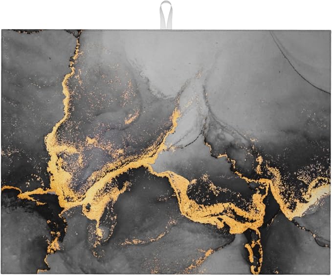 Black Gray Gold Marble Kitchen Drying Mat Abstract Modern Microfiber Dish by Unknown