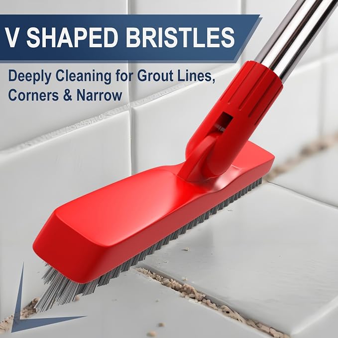 ITTAHO 2 Pack Grout Brush with Long Handle, Swivel Cleaning Grout Line Scrubber - Image 3