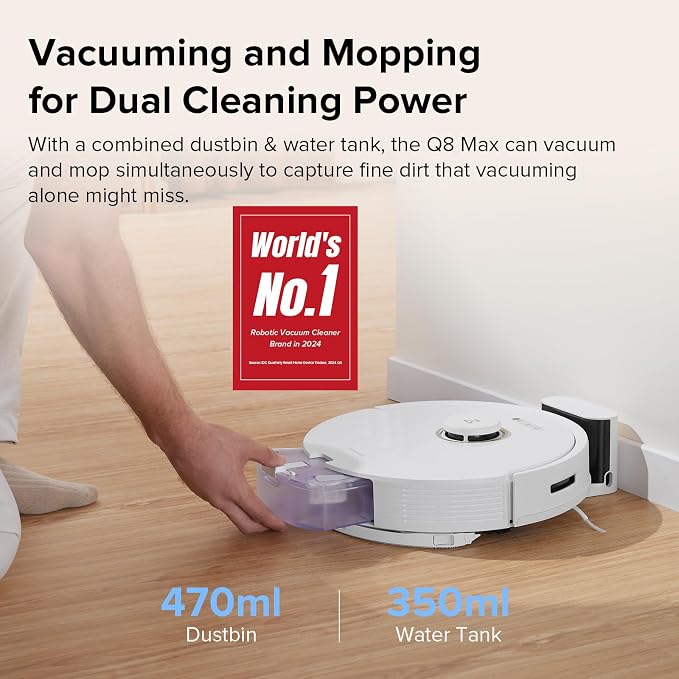 roborock Q8 Max Robot Vacuum and Mop Cleaner, DuoRoller Brush, 5500Pa Strong - Image 2
