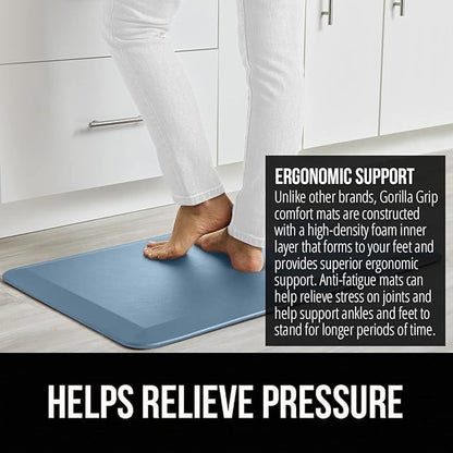 GORILLA GRIP Comfortable Cushioned Kitchen Mats for Floor, 48x20, Waterproof and Stain Resistant Soft Top, 3/4 Inch Thick Ergonomic Standing Desk Anti Fatigue Mat, Foam Supports Ankles, Feet, Sky Blue