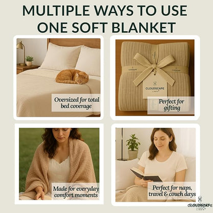 Cloud Scape Linen Oversized 4 Layer Muslin Blanket Queen Size - 100% Cotton, Lightweight & Breathable All Season Gauze, Pre-Washed, fits Full Bed, 92x92, Beige Fog