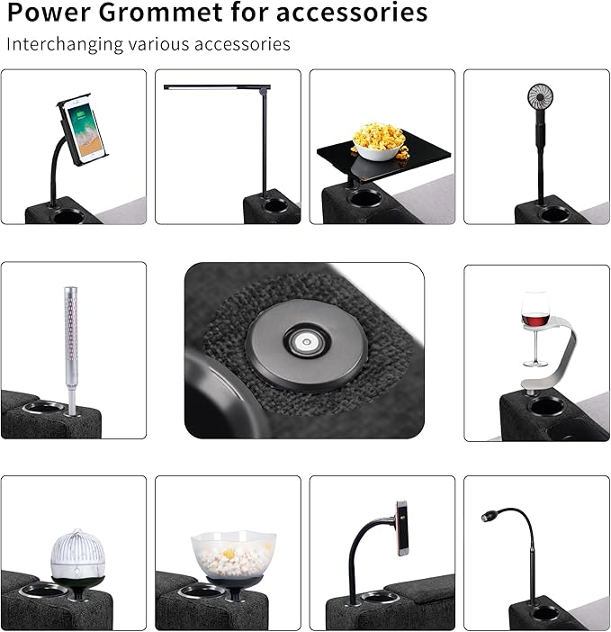 Removable Sofa Armrest with Cup Holder, PU Leather Multifunctional Couch Caddy Storage Arm Rest with Power Wireless Charging Stand & LED Reading Light for Sofa Middle Seat Adjustable