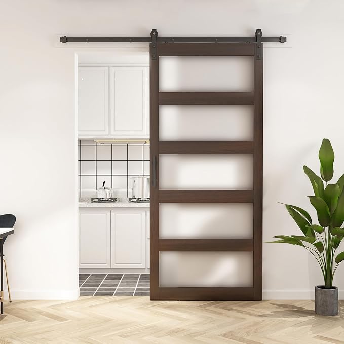 BARNSMITH 42in x 96in Glass Barn Door and 7FT Sliding Door Hardware Included by BARNSMITH