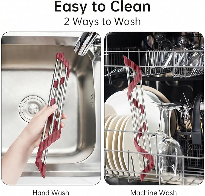 Tomorotec Foldable Stainless Steel Triangle Roll-Up Dish Drying Rack - Image 5