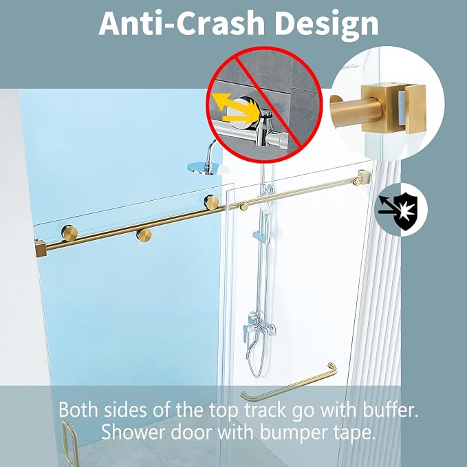 56-60" W x 76" H Frameless Sliding Shower Door, Frameless Shower Door, Shower - Image 6