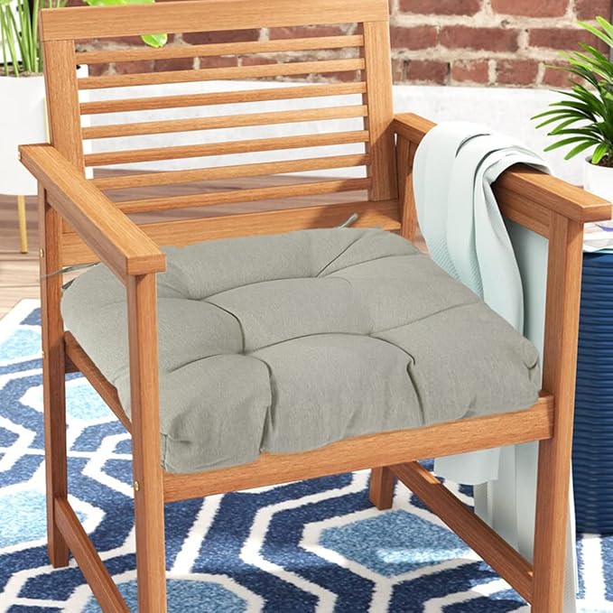 FUNHOME Outdoor Chair Cushions 19 x19 Inch,Water Resistant Tufted Seat Cushions 19",Reversible,Weather Resistant,Rounded Back Wicker Chair Cushion for Patio Garden Furniture(Light Brown)