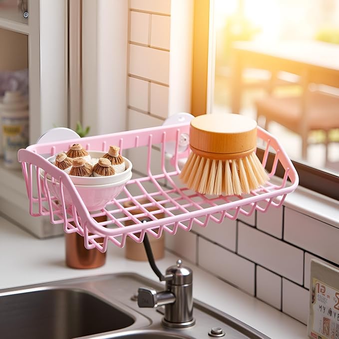 Pink Multifunctional Drain Rack, Hanging Storage Rack Drain Rack Sink Shelf - Image 5