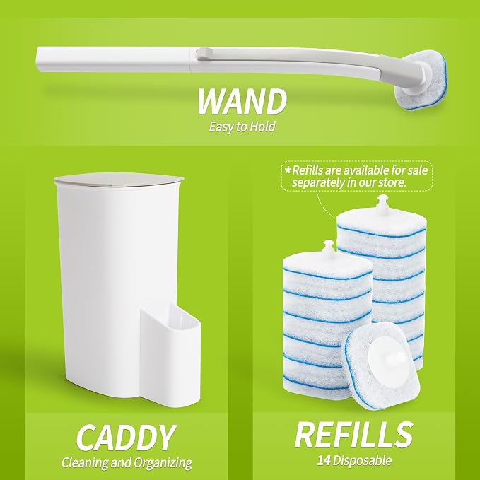 Toilet Bowl Cleaner Wand with 14 Refills, Disposable Toilet Brush Set with - Image 2