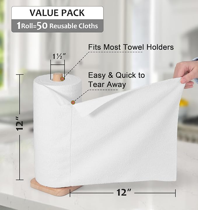 UPSTAR Microfiber Cleaning Cloth, Reusable Paper Towels Rolls, 50 Packs 12x12 - Image 3