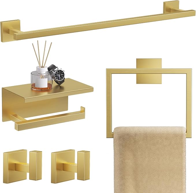 TQKAG 5-Pieces Brushed Gold Bathroom Hardware Accessories Set 23.6" SUS304 by TQKAG
