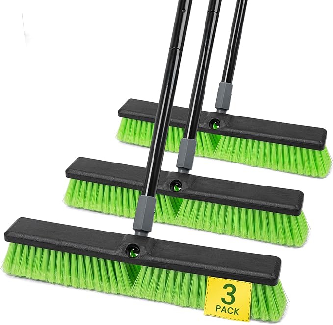 3 Pack 18” Push Broom Outdoor Heavy Duty, Garage Shop Broom by KalTell