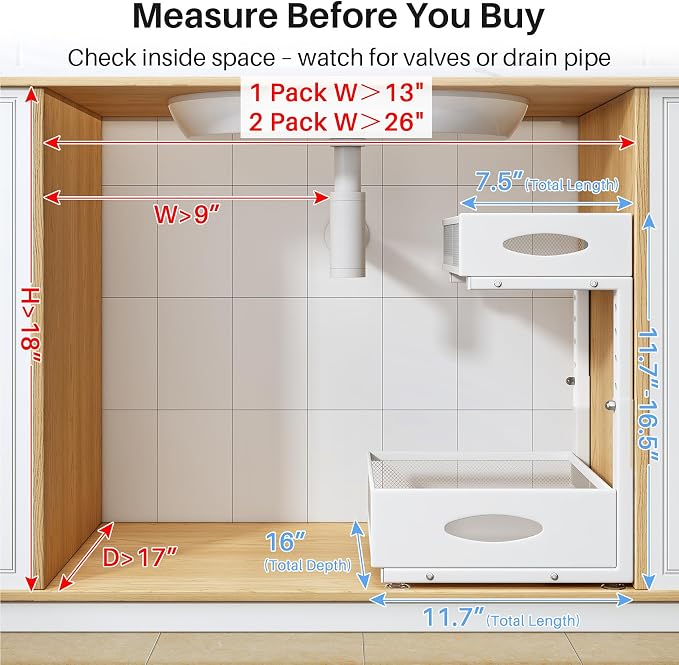 Under Sink Organizer, 2 Tier Pull Out Under Cabinet Organizer Shelf - Image 2