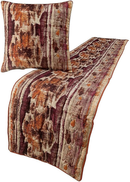 The HomeCentric King Queen Twin Pink & Orange Designer CA King 86"x18" Bed Runner with 2 Pillow Cover, Ikat & Quilted Bed Scarf on Cotton Printed Fabric - Ikat Splash