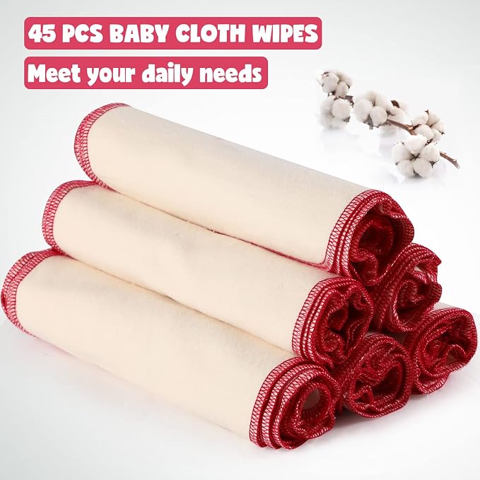 meekoo 45 Pcs Unbleached Flannel Cloth Baby Wipes Reusable Baby Diapers Wipes 8 - Image 3