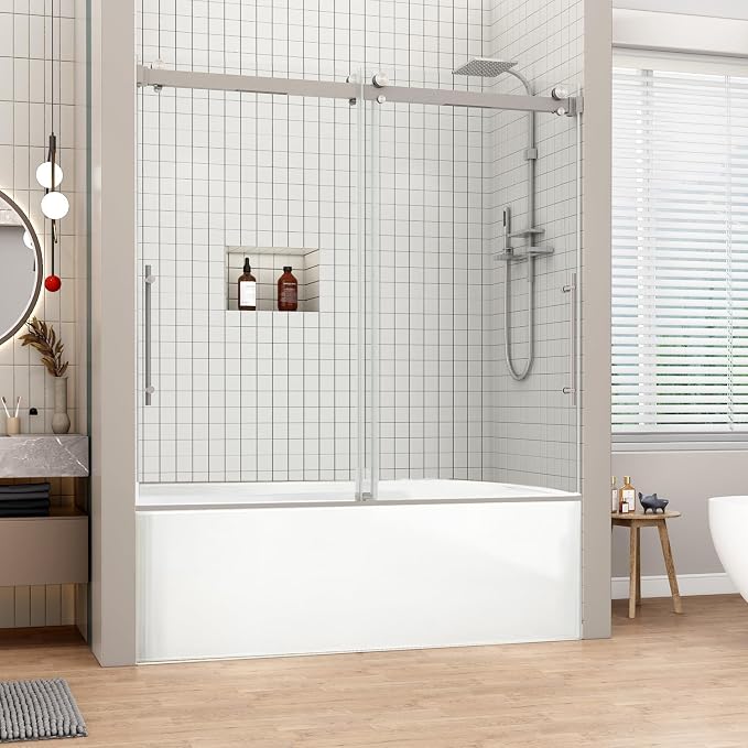 Sunrosa Frameless Double Sliding Tub Shower Door 60" W x 60" H, 5/16" Thick by ElevateYourEverydayShower