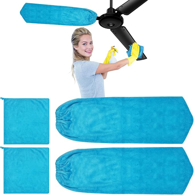 4 PCS Ceiling Fan Duster Kits, 100% Microfibre Fan Blade Cleaner by Hlimior