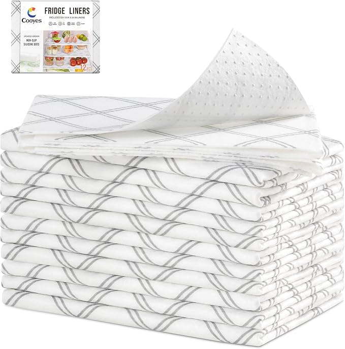 Cooyes 12pcs 12" x 24" Refrigerator Liners, Premium Absorbent Fridge Bin Liners by Cooyes