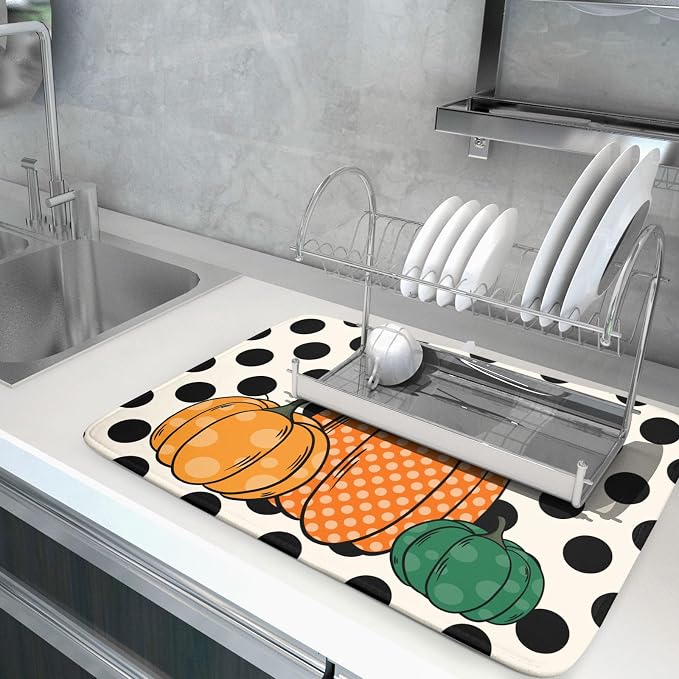 Autumn Pumpkin Dish Drying Mat for Kitchen Counter - Image 5