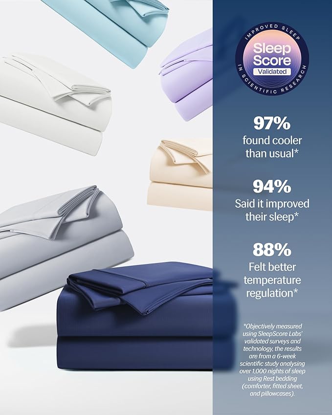 REST® Evercool®+ Starter Sheet Set, King, Blue, Breathable Bed Sheets for Hot Sleeper and Night Sweats, with Pillowcases, with Ionic+ Self-Cleaning Silver Yarn for Sensitive Skin, 3PCS No Flat Sheet