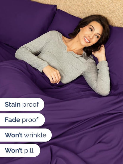 Extra Deep Pocket Full Sheets - 4 Piece Breathable & Cooling Bed Sheets - Hotel Luxury Bed Sheet Set - Soft, Wrinkle Free & Comfy - Easily Fits Extra Deep Mattresses - Deep Pocket Purple Sheets Set
