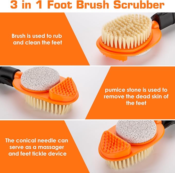 Foot Scrubber with Pumice Stone, 3 in 1 Adjustable Aluminum Tube 15”-28” Shower - Image 4