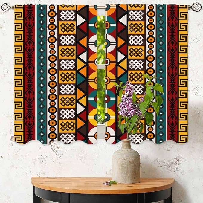 Kente Pattern Kitchen Curtains African Ancient Ethnic Tribal Geometrical Motifs - Image 6