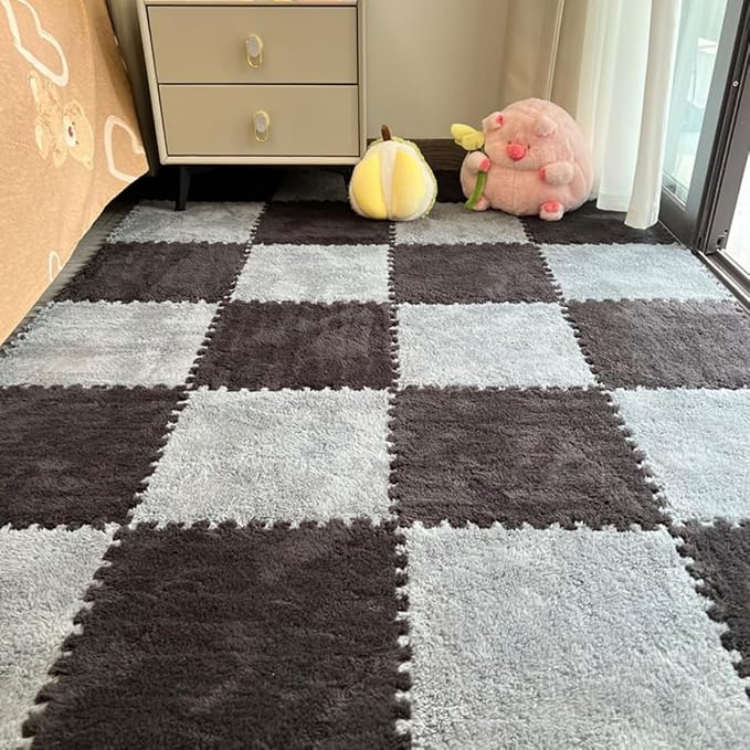 12Pcs Interlocking Carpet Tiles, Fluffy Play Mat Floor Tiles Thick Padded by Unknown