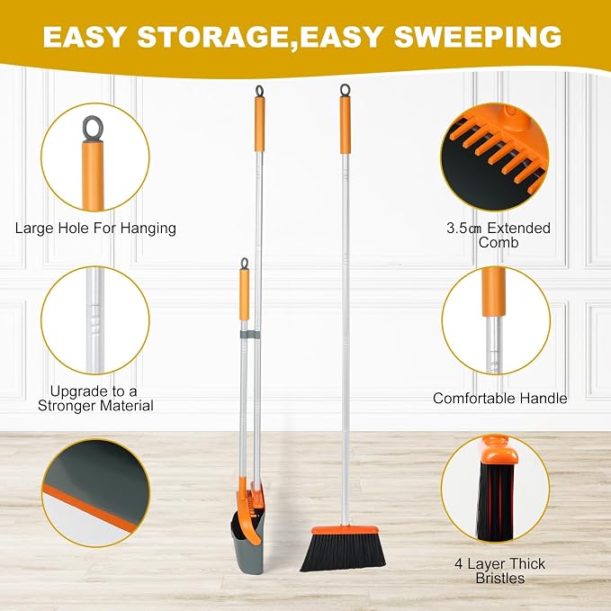 Broom and Dustpan Set with 54 Inch Long Handle - Image 6