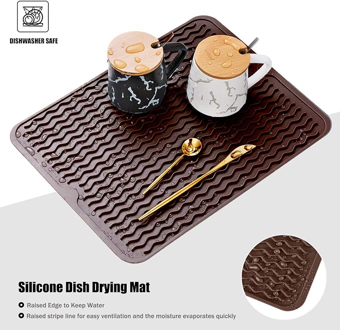 Silicone Dish Drying Mat, Non-Slip Easy Clean Sink Mat Large Heat-resistant - Image 3