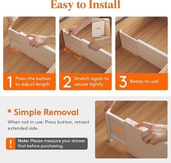Lifewit 14 Pack Drawer Dividers Plastic 6" High, 13.5-22" Adjustable Drawer - Image 6
