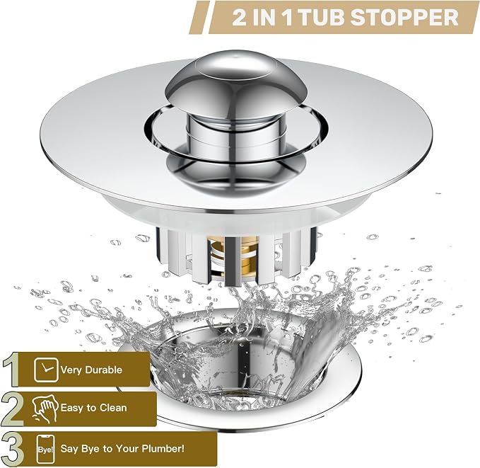 Kitchen Sink Drain Strainer 3 in 1, 304 Stainless Steel Pop Up Sink Stopper - Image 2