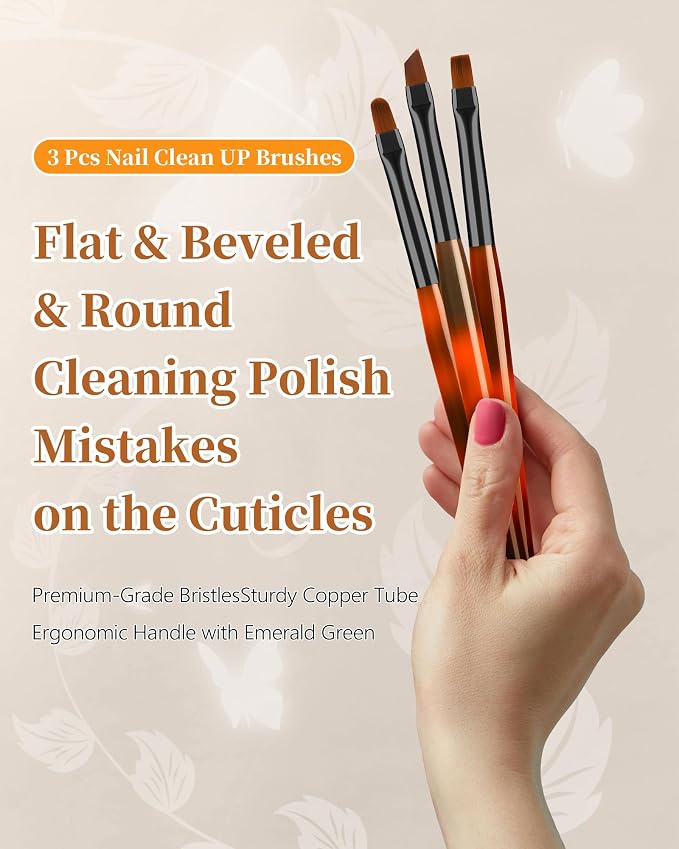 3PCS Nail Art Clean Up Brushes, Round/Angled/flat Acetone Resistant Gel Nail - Image 2