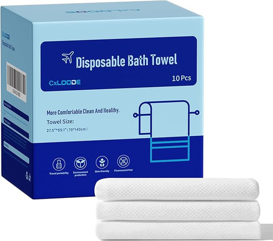 10 PCS Disposable Bath Towels, Large Disposable Towel Tablets Disposable Towels Portable Thick Paper Towel Reusable Suitable for Hiking Camping Sports Swimming and Traveling, 55.1 x 27.5 Inches